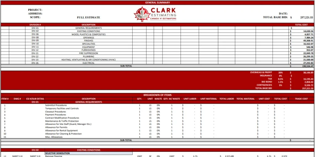 Clark Estimating Sample Image